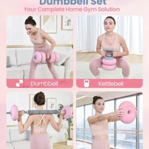 Adjustable Dumbbell Set, 13/18/22/35LBS SoftShell Weight Set with Connector 4-IN-1 Dumbbell Set Used as to Barbell & Kettlebell for Home Gym, Fitness Exercise for Men Women Beginners