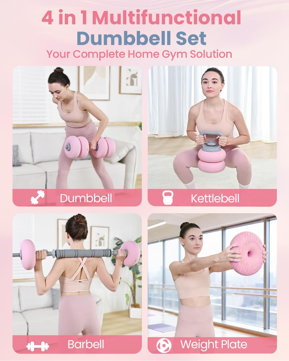 Adjustable Dumbbell Set, 13/18/22/35LBS SoftShell Weight Set with Connector 4-IN-1 Dumbbell Set Used as to Barbell & Kettlebell for Home Gym, Fitness Exercise for Men Women Beginners - Image 2