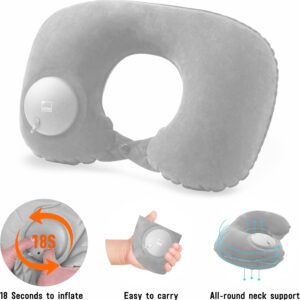 Lewis N. Clark Original Neckrest Inflatable Pillow, Waterproof Neck Pillow for Neck Support at the Beach, Pool + Airport Travel with Fully Adjustable Firmness and Included Carrying Pouch, Grey