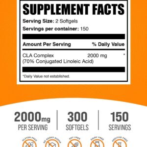 BulkSupplements.com Conjugated Linoleic Acid Softgels – CLA Supplements, CLA 2000mg, CLA Safflower Capsules, CLA Pills – 2 CLA Softgels per Serving, 150-Day Supply, 300 Softgels