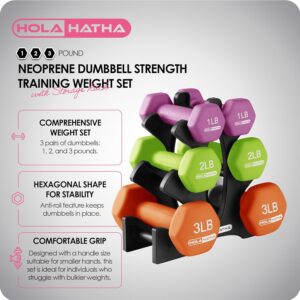 HolaHatha Neoprene Dumbbell Weights Set w/Rack, Home Gym Equipment – Portable Weighted Exercise Dumbbells for Fitness, Training, and Lifting Workouts