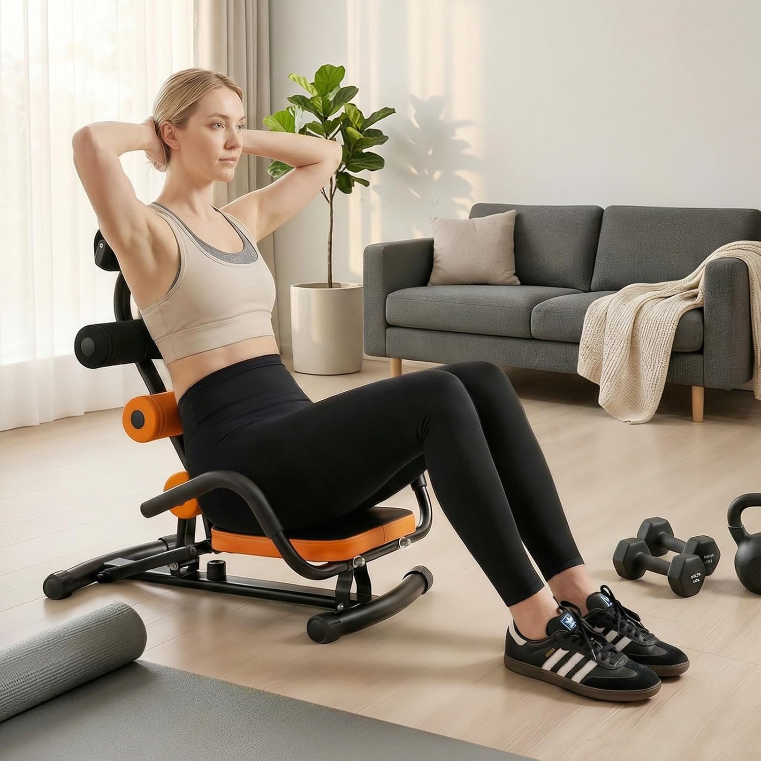 GYMAX Ab Machine, Adjustable Sit Up Exercise Equipment with Foam Roller & Handle, Multifunctional Workout Ab Trainer for Home Gym, Core Muscle Exercise Bench Press for Men Women - Image 9
