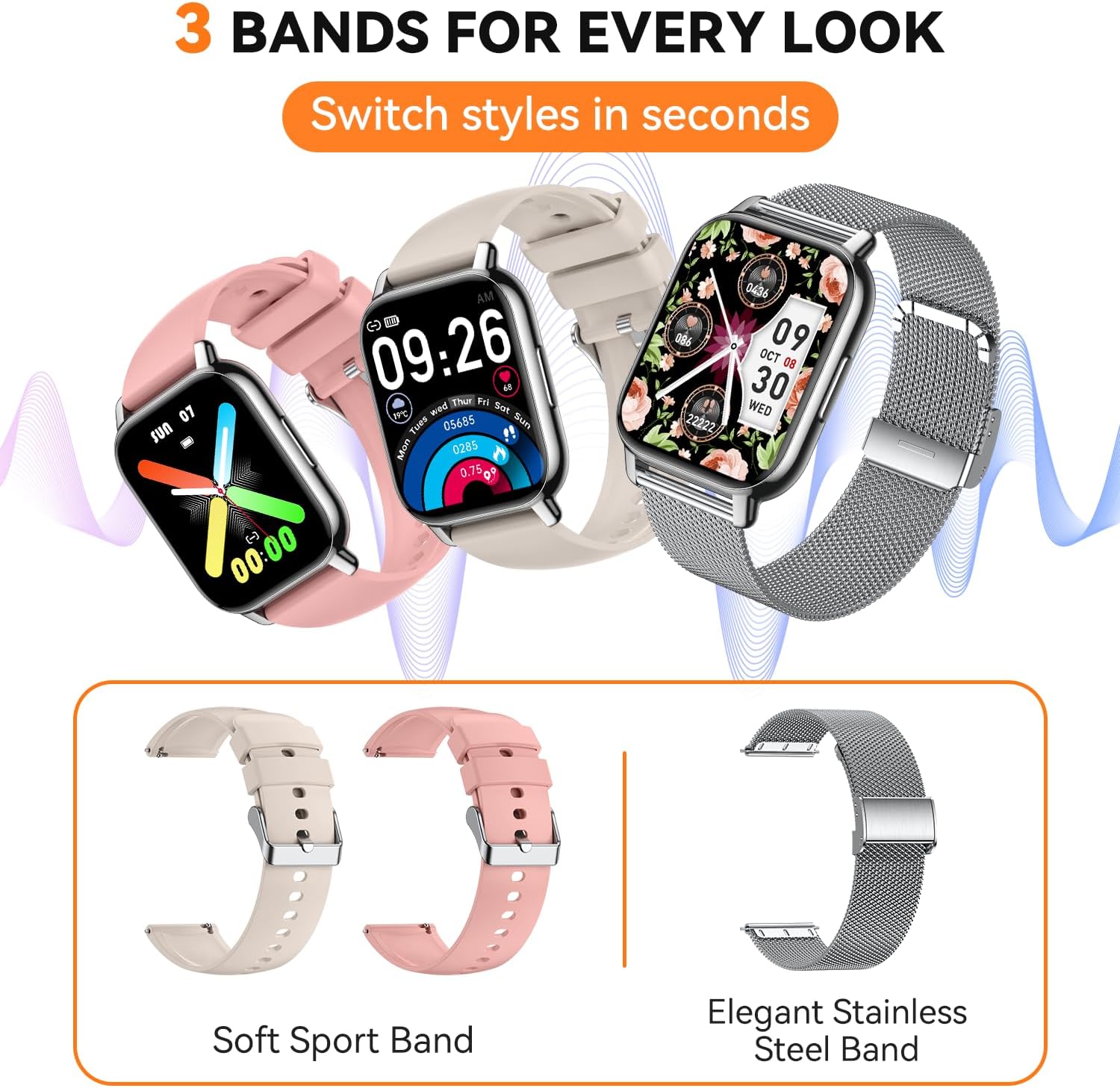 Smart Watch for Women(3 Bands), Smartwatch Fitness Tracker with Bluetooth Calls & AI Voice Control, 1.85’’ HD Screen, Heart Rate/SpO2 Monitor, Sleep Tracker, Compatible with Android iOS (Silver) - Image 7