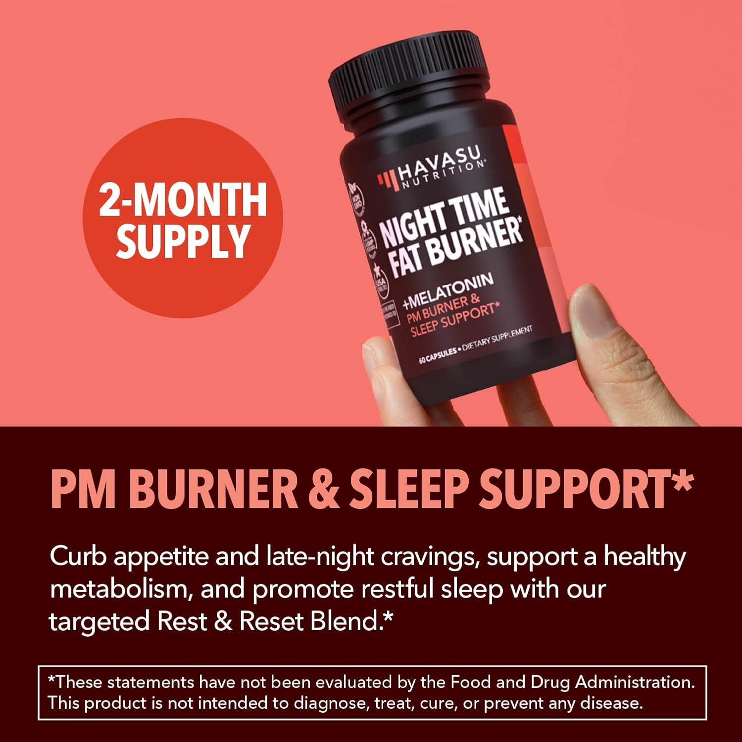 Night Time Fat Burner Capsules for Men and Women - Appetite Suppressant for Weight Loss with White Kidney Bean - 60 Count - Metabolism Booster with Melatonin for Sleep Support - 2-Month Supply - Image 6