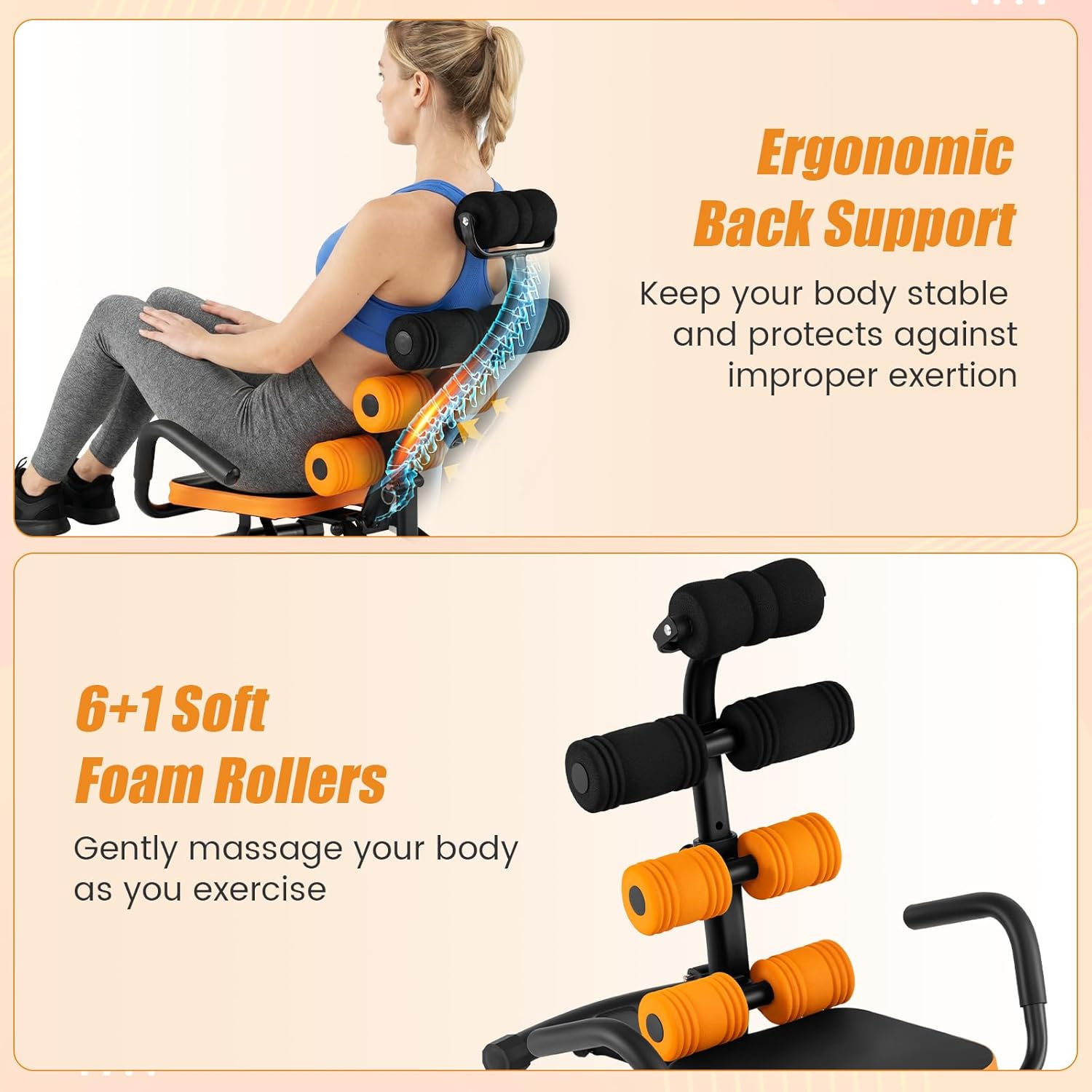 GYMAX Ab Machine, Adjustable Sit Up Exercise Equipment with Foam Roller & Handle, Multifunctional Workout Ab Trainer for Home Gym, Core Muscle Exercise Bench Press for Men Women - Image 3