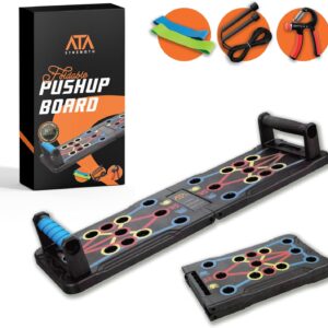 ATA-Strength Heavy-Duty 15-in-1 Foldable Push Up Board gym gift for men and women with Adjustable Grip Strengthener, skipping Rope, and 3 Resistance Bands Comprehensive Home Workout System for Targeted Muscle Training and Enhanced Grip Strength