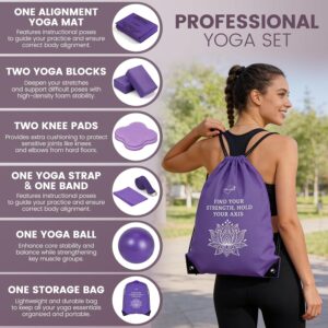 Foldable Yoga Mat and Blocks Set for Women with 2 Pack Yoga Blocks and Strap,Thin Non Slip Pilates Mat with Bag, Home Workout Equipment Essentials Starter Kit for Beginners Full Body Toning
