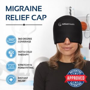 Migraine Relief Cap Ice Head Wrap and Hat | Hot/Cold Gel Pack with Face and Eye Mask Compress for Headache Relief – Black