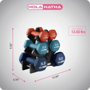 HolaHatha Neoprene Dumbbell Weights Set w/Rack, Home Gym Equipment – Portable Weighted Exercise Dumbbells for Fitness, Training, and Lifting Workouts