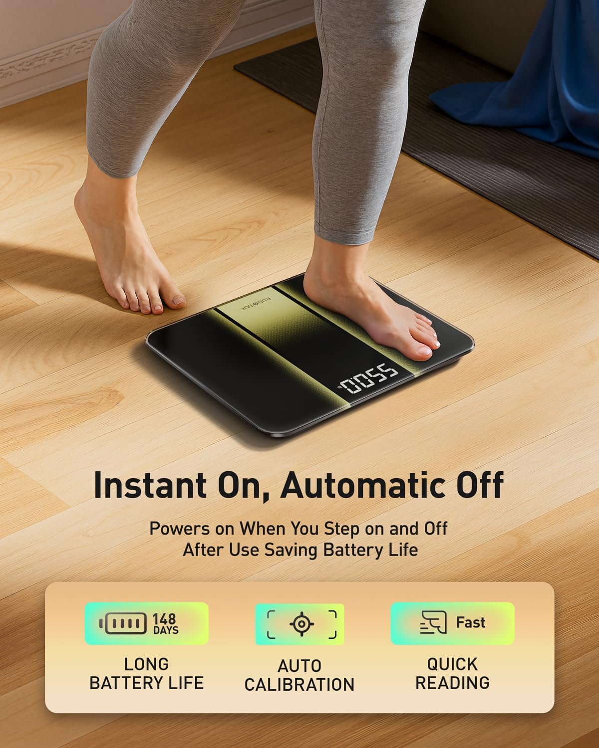 RunStar Scale for Body Weight 550lbs, 13-Inch Digital Bathroom Scale with Baby & Pet Mode, Extra-Large Bright LED Display, 8mm Tempered Glass for Accurate and Durable - Image 5