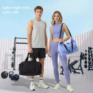 Timeet Expandable Gym Duffel Bag For Women with Yoga Mat Strap, 47L Sports Duffle Bag With Shoes Compartment&Dry Wet Pocket, Water Resistant Carry on Sports Weekend Travel Overnight Bag, Powder Blue