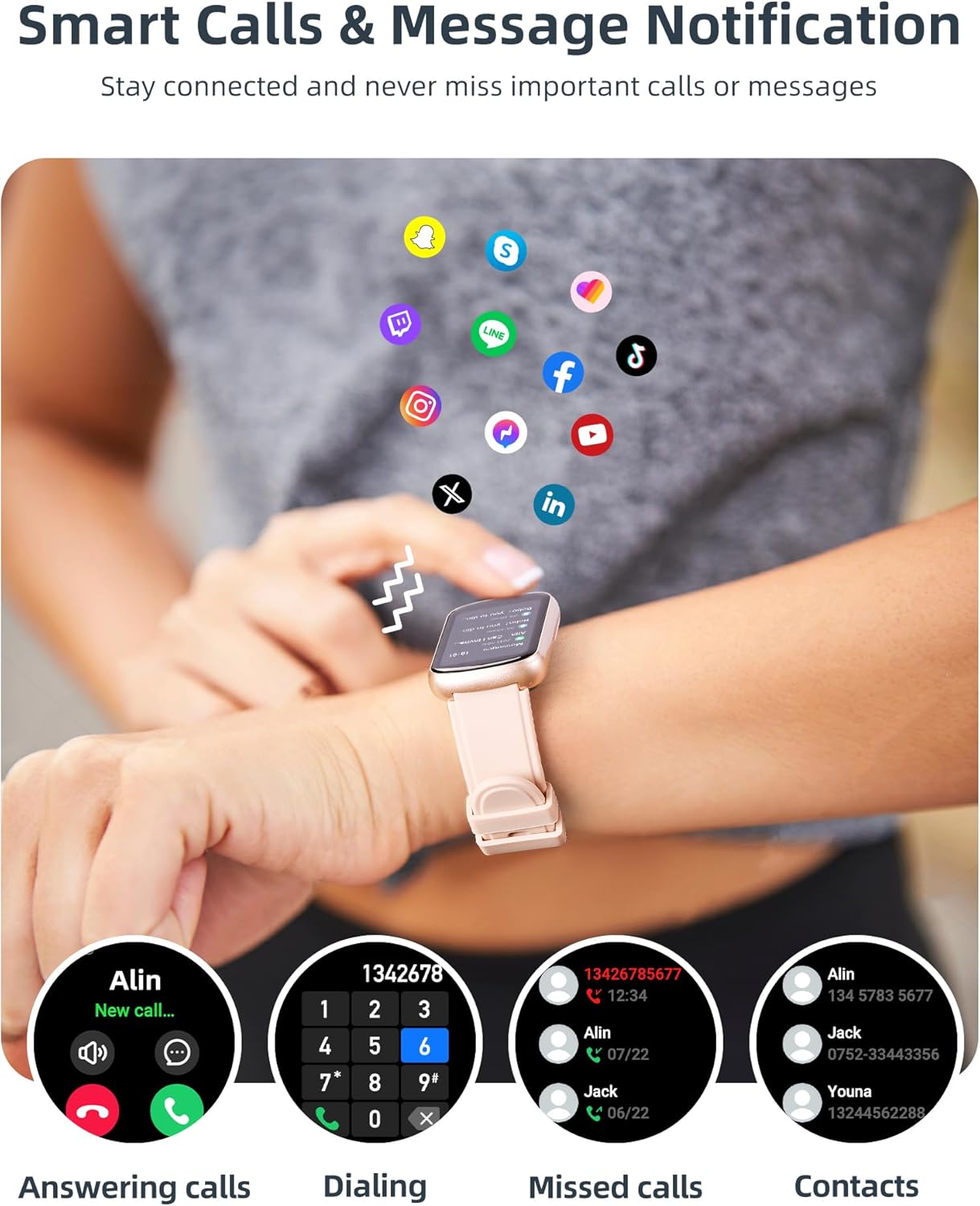 Parsonver Fitness Tracker with Step Counter/Calories/Stopwatch, Health Activity Tracker with Heart Rate Sleep Monitor, IP68 Waterproof Smart Watch 110+ Sport Modes Pedometer Watch for Women, Rose Gold - Image 6