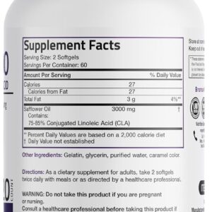 Bronson CLA 3000 Extra High Potency Supports Healthy Weight Management Lean Muscle Mass Non-Stimulating Conjugated Linoleic Acid 120 Softgels