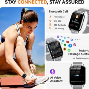 Smart Watch for Women(3 Bands), Smartwatch Fitness Tracker with Bluetooth Calls & AI Voice Control, 1.85’’ HD Screen, Heart Rate/SpO2 Monitor, Sleep Tracker, Compatible with Android iOS (Silver)
