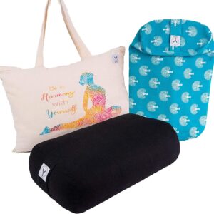 Y O GAYO Yoga Bolster – Made with 100% Cotton, Yoga Pillow Set Includes Extra Washable Cover and Carry Bag