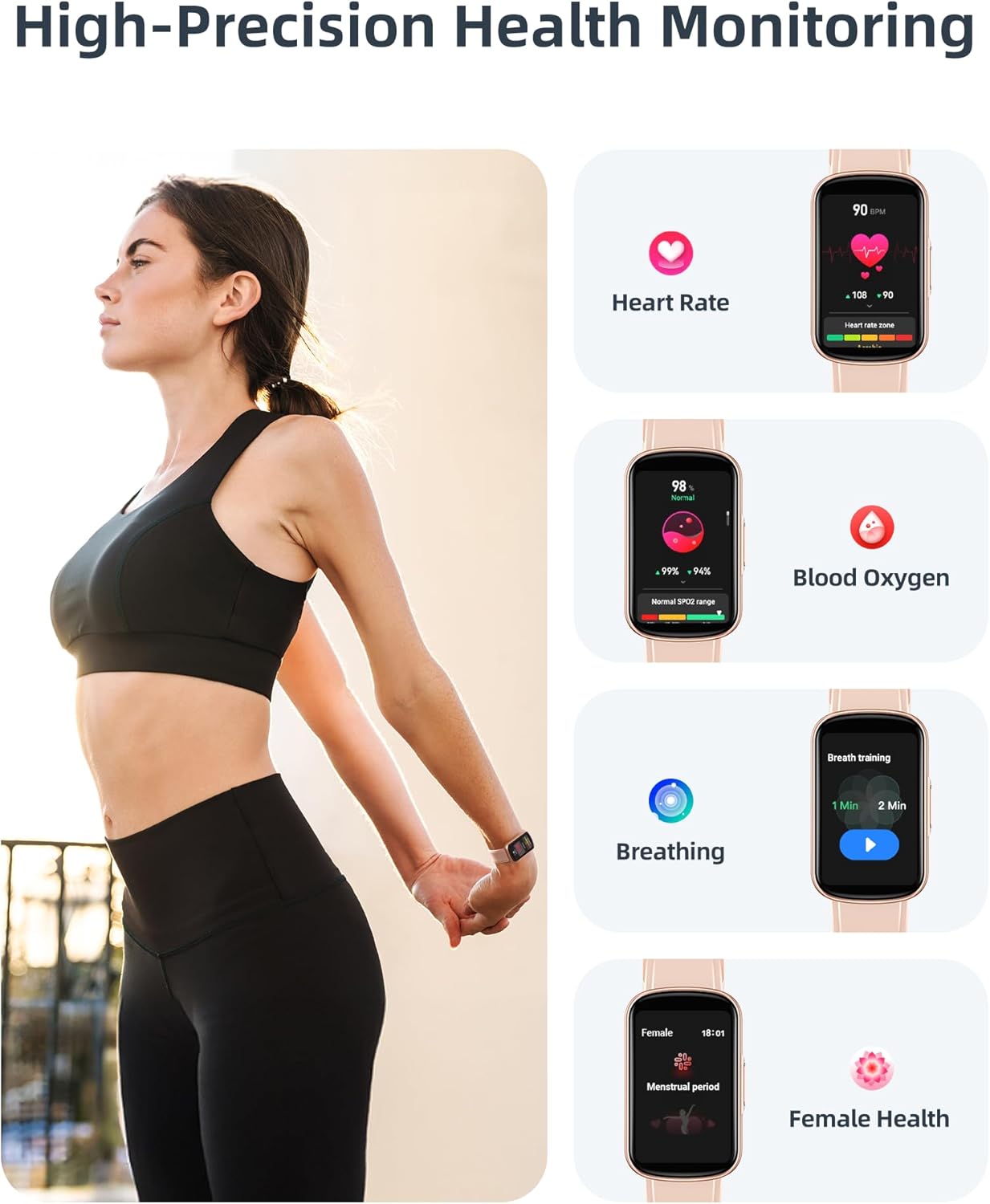 Parsonver Fitness Tracker with Step Counter/Calories/Stopwatch, Health Activity Tracker with Heart Rate Sleep Monitor, IP68 Waterproof Smart Watch 110+ Sport Modes Pedometer Watch for Women, Rose Gold - Image 3