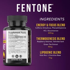 Fentone Thermogenic Fat Burner Energy Booster, Appetite Suppressant, Clinically Studied Weight Loss, Fat Burning, Phenylethylamine HCl, L- Carnitine, Ketones – 60 Diet Pills (1)
