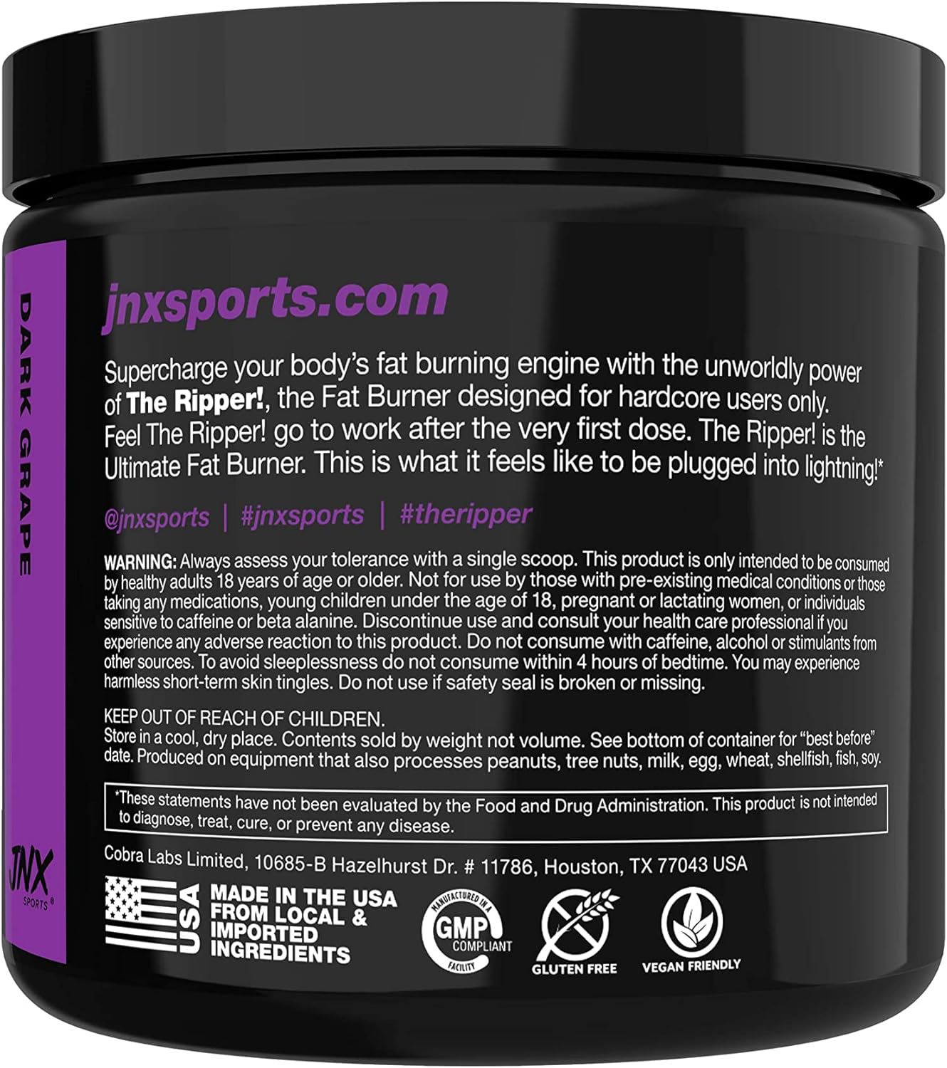 JNX SPORTS The Ripper! Fat Burner Pre Workout for Men & Women – Thermogenic Fat Burning Powder & Appetite Suppressant, Boost Energy & Endurance – Dark Grape, 30 Servings - Image 2