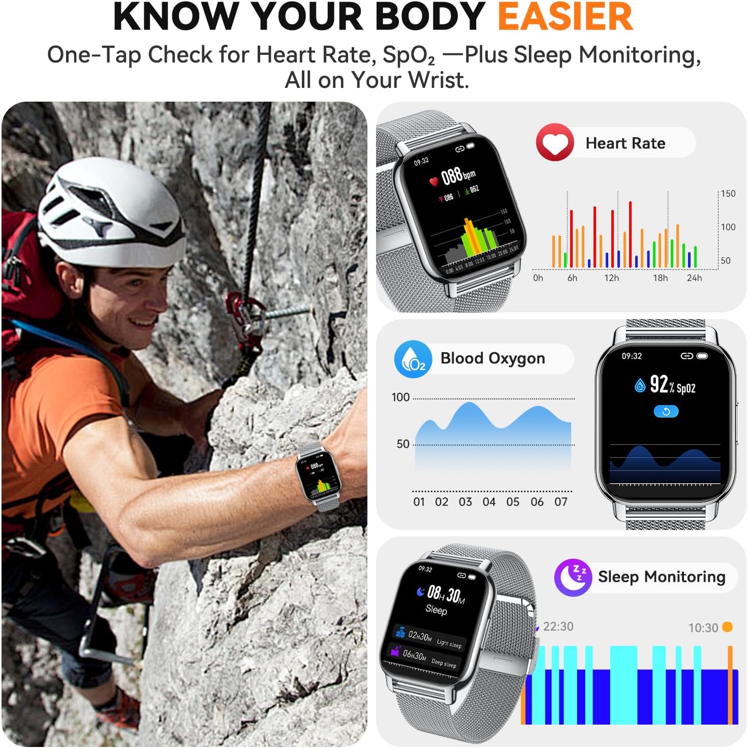Smart Watch for Women(3 Bands), Smartwatch Fitness Tracker with Bluetooth Calls & AI Voice Control, 1.85’’ HD Screen, Heart Rate/SpO2 Monitor, Sleep Tracker, Compatible with Android iOS (Silver) - Image 4