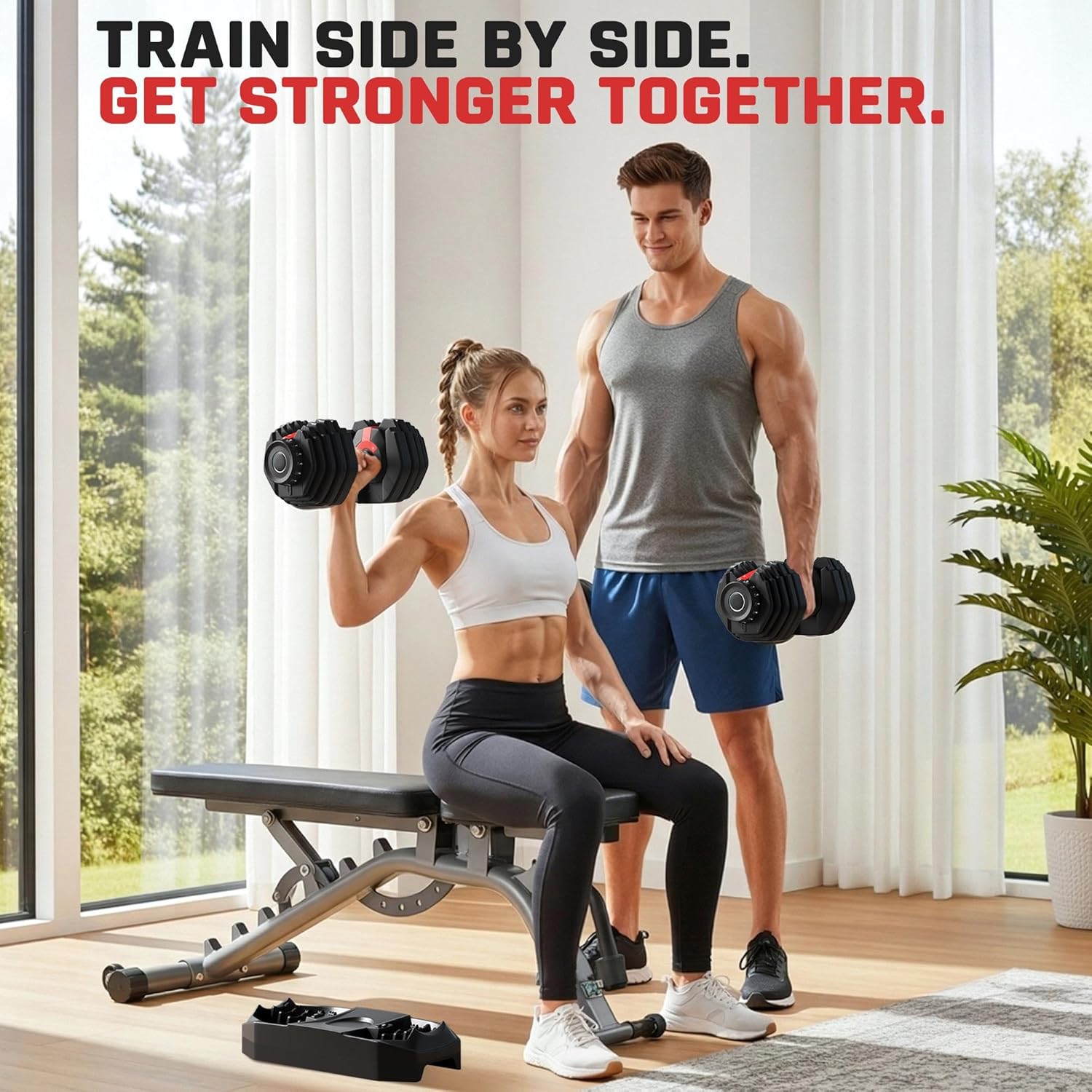 Yaheetech Adjustable Dumbbell Set 28/40/52.5/90LBS Adjustable Dumbbells Fast Adjust Dumbbell Weight Set with Anti-Slip Handle and Tray for Men/Women Home Gym Strength Training Equipment Single/Pair - Image 9