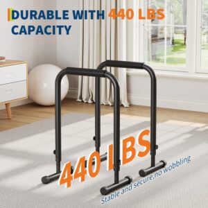 Adjustable Dip Bars Station, 440LBS Heavy Duty Dip Stand for Home Gym, Portable Dip Bar for Calisthenics & Upper Body Workout, Push Up Bars with Adjustable Height (32″-36″)