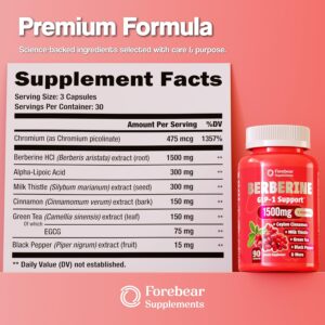 Berberine 1500mg GLP-1 Weight Loss Supplement Pills for Women & Men – Appetite Suppressant with Ceylon Cinnamon, Milk Thistle, Chromium Picolinate, Green Tea & Alpha Lipoic Acid – 90 Veggie Capsules