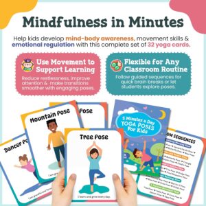 Yoga Cards for Kids – Pose Deck for Beginners, Exercise Flashcards, Mindful Activities, Sensory Learning, Self Regulation Classroom Therapy Supplies, Coping Skills, Calming Corner Autism Special Needs