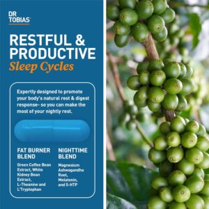 Dr. Tobias Fat Burner Nightly – Night Time Metabolic Support with White Kidney Bean Extract, Ashwagandha Root, Green Coffee Bean Extract & Melatonin | Non-GMO (60 Capsules 30 Day Supply)