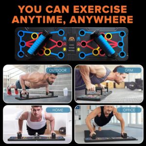 ATA-Strength Heavy-Duty 15-in-1 Foldable Push Up Board gym gift for men and women with Adjustable Grip Strengthener, skipping Rope, and 3 Resistance Bands Comprehensive Home Workout System for Targeted Muscle Training and Enhanced Grip Strength
