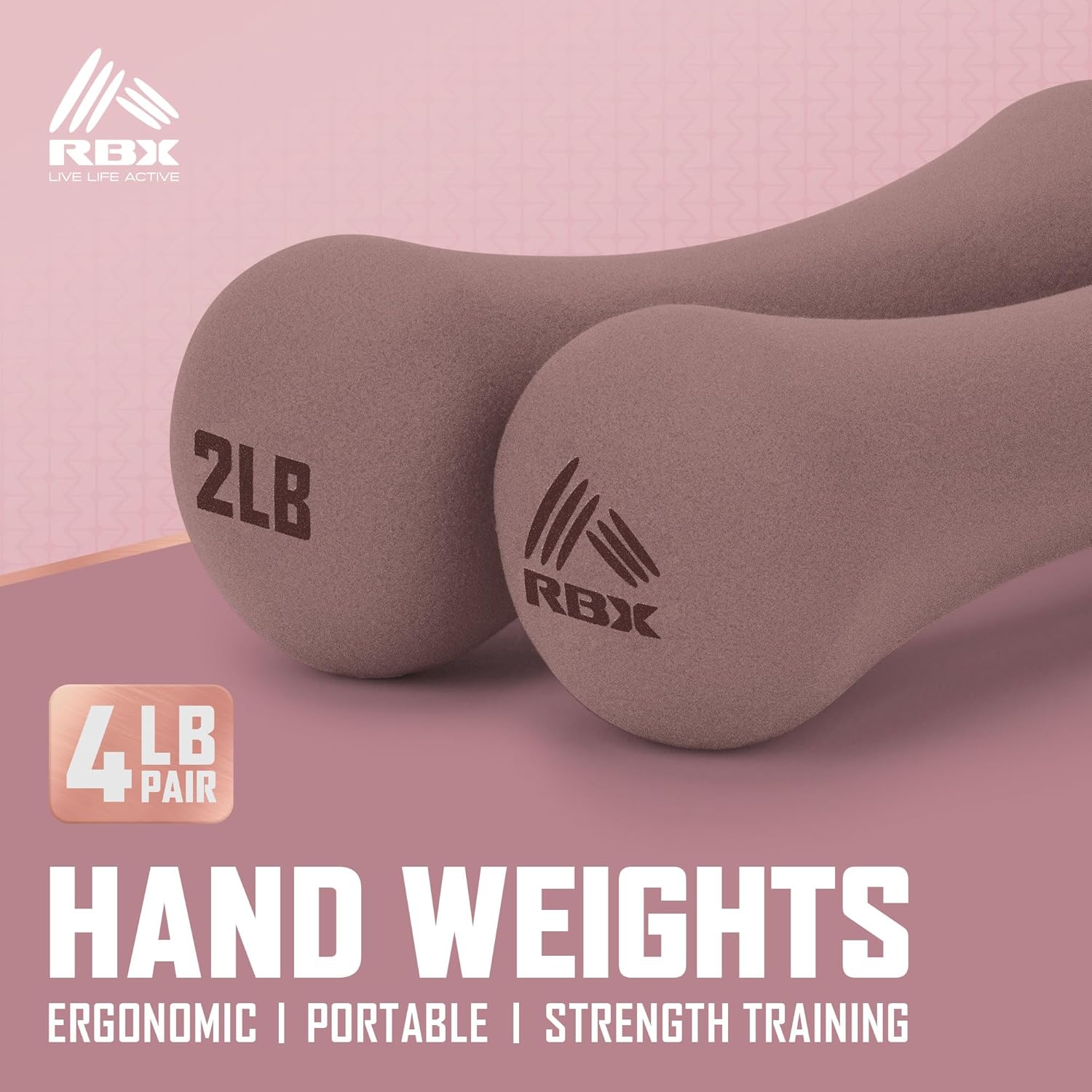 RBX 4LB Hand Weights (2LB each), Neoprene Hand Weights for Home Workouts, Cardio & Strength Training, Home Gym Equipment - Image 2