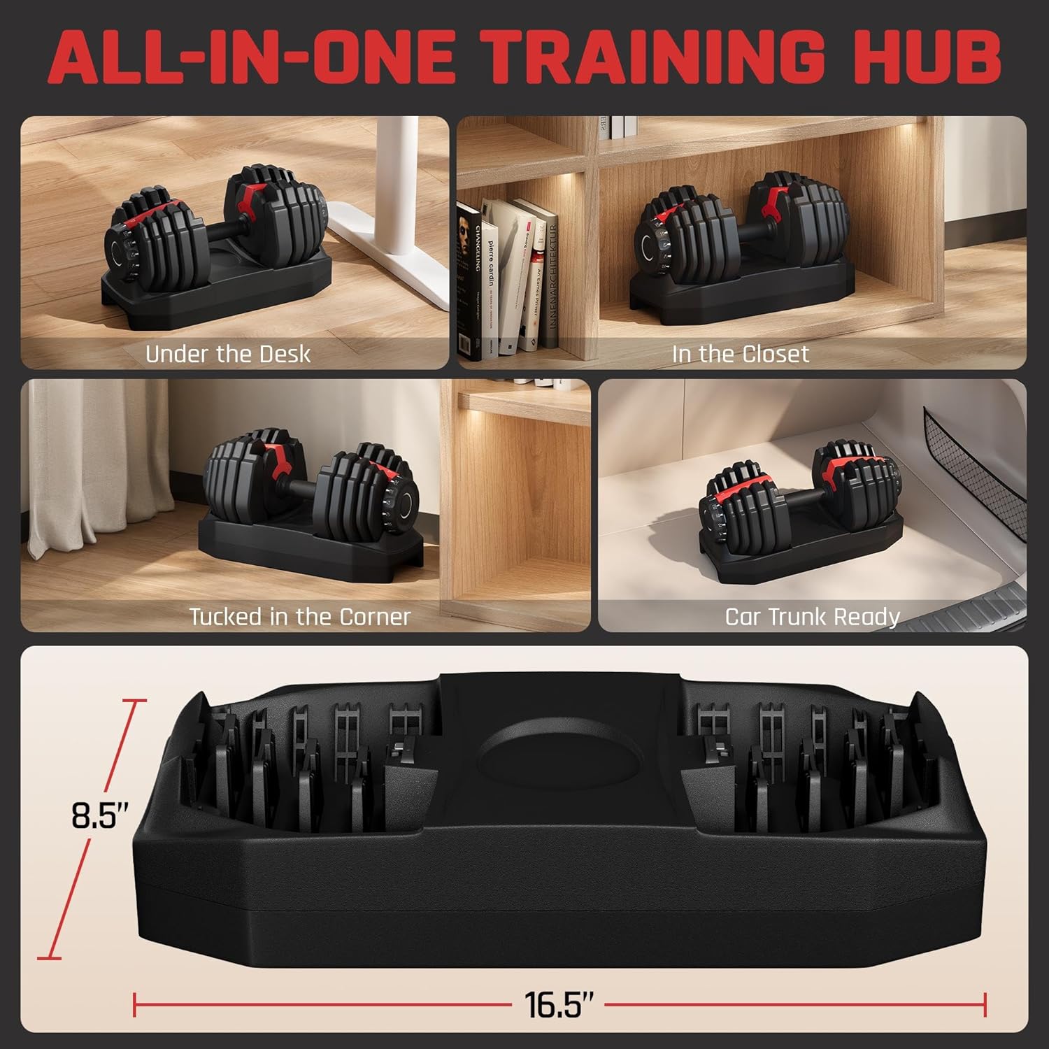 Yaheetech Adjustable Dumbbell Set 28/40/52.5/90LBS Adjustable Dumbbells Fast Adjust Dumbbell Weight Set with Anti-Slip Handle and Tray for Men/Women Home Gym Strength Training Equipment Single/Pair - Image 8