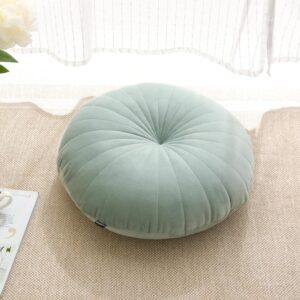Floor Pillow Meditation Cushion Round Large Floor Pillows Seating for Adults, Velvet Thick Floor Cushions for Yoga Living Room Balcony Outdoor Tatami 18inches（Green）