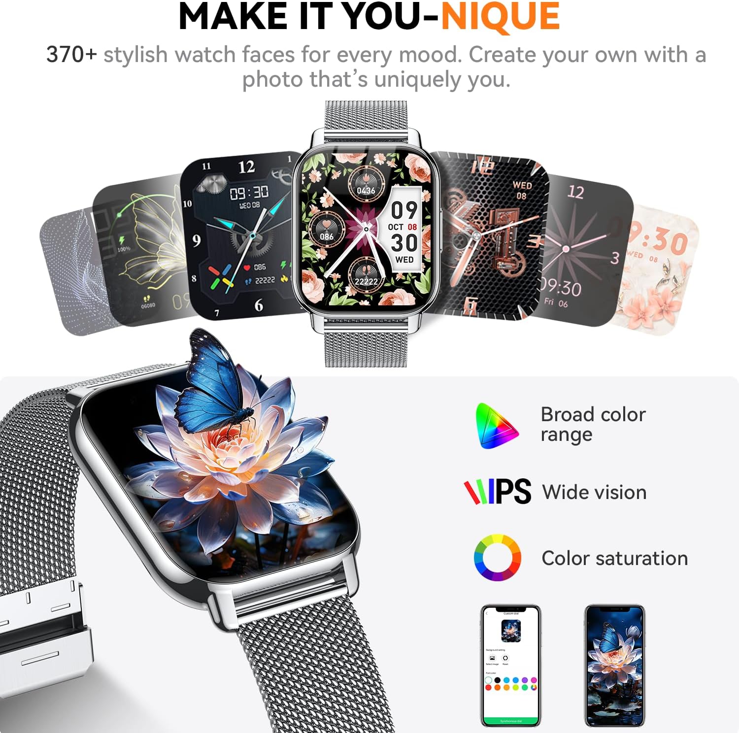 Smart Watch for Women(3 Bands), Smartwatch Fitness Tracker with Bluetooth Calls & AI Voice Control, 1.85’’ HD Screen, Heart Rate/SpO2 Monitor, Sleep Tracker, Compatible with Android iOS (Silver) - Image 5
