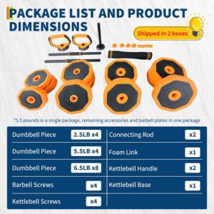 4-In-1 Adjustable Dumbbell Set (44/66/88LB) – Convertible to Barbell, Kettlebell & Push Up Stands, Home Gym Equipment for Men & Women, Space Saving Weights with PVC Coating