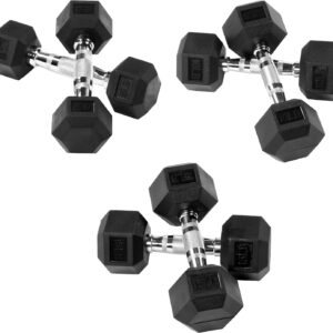 OLIXIS Hex Dumbbells Rubber Coated Hand Weight Set, 60LBS Sets