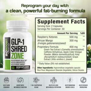GLP-1 Shred Zone – Weight Loss Pills for Women & Men + Appetite Suppressant Support – Supports Healthy Pathways Associated with GLP-1 Activity – Fat Burner Supplement – 60 Capsules