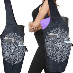 Yoga Mat Bag – Large Opening Long Tote Yoga Mat Carrier Holder Bag with Waterproof Wet Zipper Pocket and Drawstring Water Bottle Pocket – Yoga Bag Fit Most Size Mats