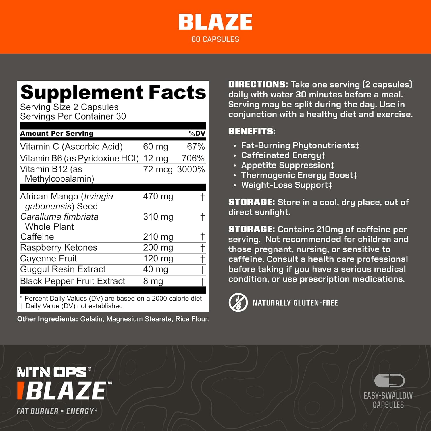MTN OPS Blaze Fat Burner & Thermogenic Metabolism Booster for Weight Loss, 210mg of Caffeine per Serving Caffeine Pills for Energy Boost, 30 Servings - Image 2