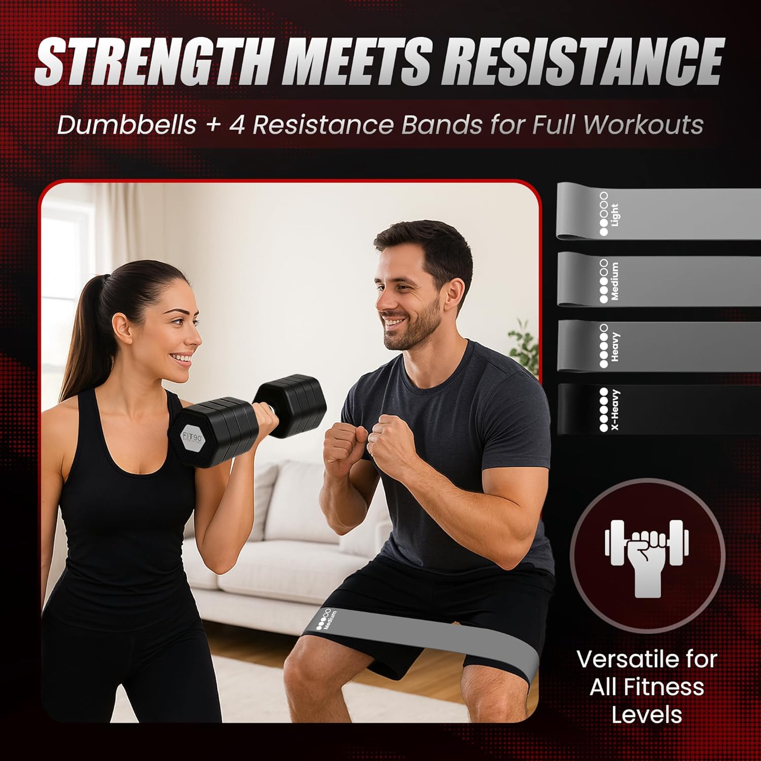20Lbs Adjustable Dumbbell Set with Resistance Bands for Working Out – 2-Pcs Weights Dumbbells Set with 4-Pcs Stretch Bands for Exercise – Quick Adjustment – Comfortable Grip - Image 2