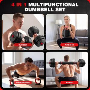 AD01 Adjustable Dumbbells Set, 30/45/70/92LBS Free Weight Set, Multi-Function Weight Set Used as Kettlebells, Barbell, Push up Stand, Exercise Barbell Weight Set for Home Gym Suitable Men/Women