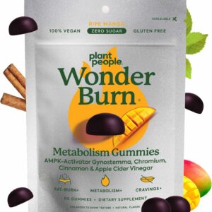 Plant People WonderBurn Metabolism & Cravings Control Gummies, Zero Sugar, Ripe Mango Flavor (60 Count)