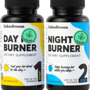 ColonBroom Day & Night Burner Supplements, Pills for Women/Men with Inulin, L-carnitine, Coenzyme Q 10, Grain of Paradise and More, Colon Broom 60 Vegan Capsules Per Container