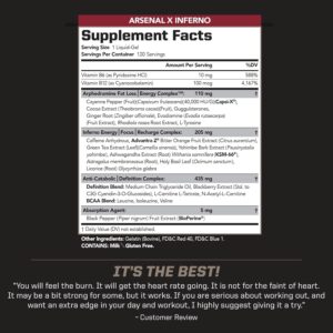 PMD Sports Arsenal X Inferno Superior Fast-Acting Liquid Gel Thermogenic Dietary Supplement – Fat Burner and Muscle Maintenance – Increase Metabolism and Energy Booster – 120 Liquid Gels