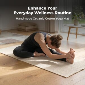 Live Well 360 Handmade Organic Cotton Yoga Mat – Non-Toxic, Chemical-free and All Natural Cloth Yoga Mat – Exercise, Workout, & Fitness Rug – Woven Material – Absorbent & Washable – 78″ x 27″