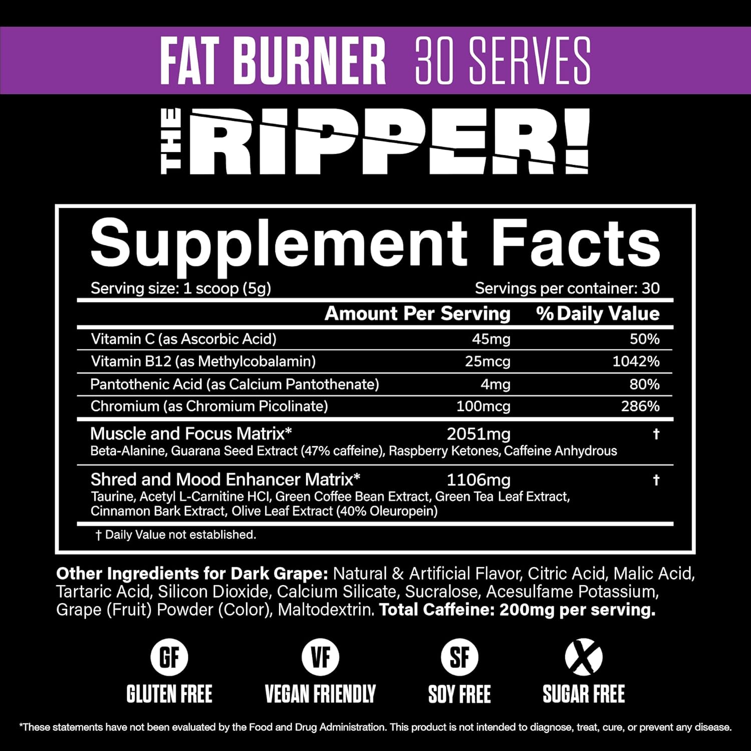 JNX SPORTS The Ripper! Fat Burner Pre Workout for Men & Women – Thermogenic Fat Burning Powder & Appetite Suppressant, Boost Energy & Endurance – Dark Grape, 30 Servings - Image 3