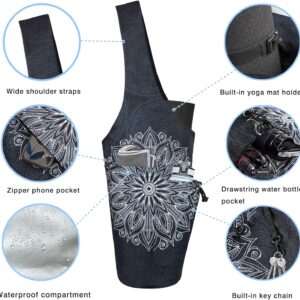 Yoga Mat Bag – Large Opening Long Tote Yoga Mat Carrier Holder Bag with Waterproof Wet Zipper Pocket and Drawstring Water Bottle Pocket – Yoga Bag Fit Most Size Mats