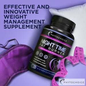 Night Time Fat Burner – Weight Loss Diet Pills with Magnesium Melatonin CLA L-Carnitine that Work at Night, Appetite Suppressant, Carb Blocker, Nighttime Metabolism Booster for Women and Men 60 Caps.