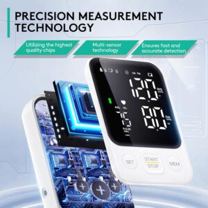 Blood Pressure Monitor Upper Arm Monitors for Home Use BP Machine with 2×120 Reading Memory Adjustable Arm Cuff 8.7″-15.7″ Large Display with LED Background Light Storage Bag White
