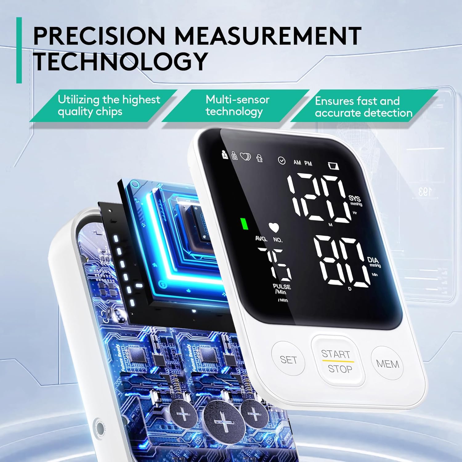Blood Pressure Monitor Upper Arm Monitors for Home Use BP Machine with 2x120 Reading Memory Adjustable Arm Cuff 8.7"-15.7" Large Display with LED Background Light Storage Bag White - Image 2