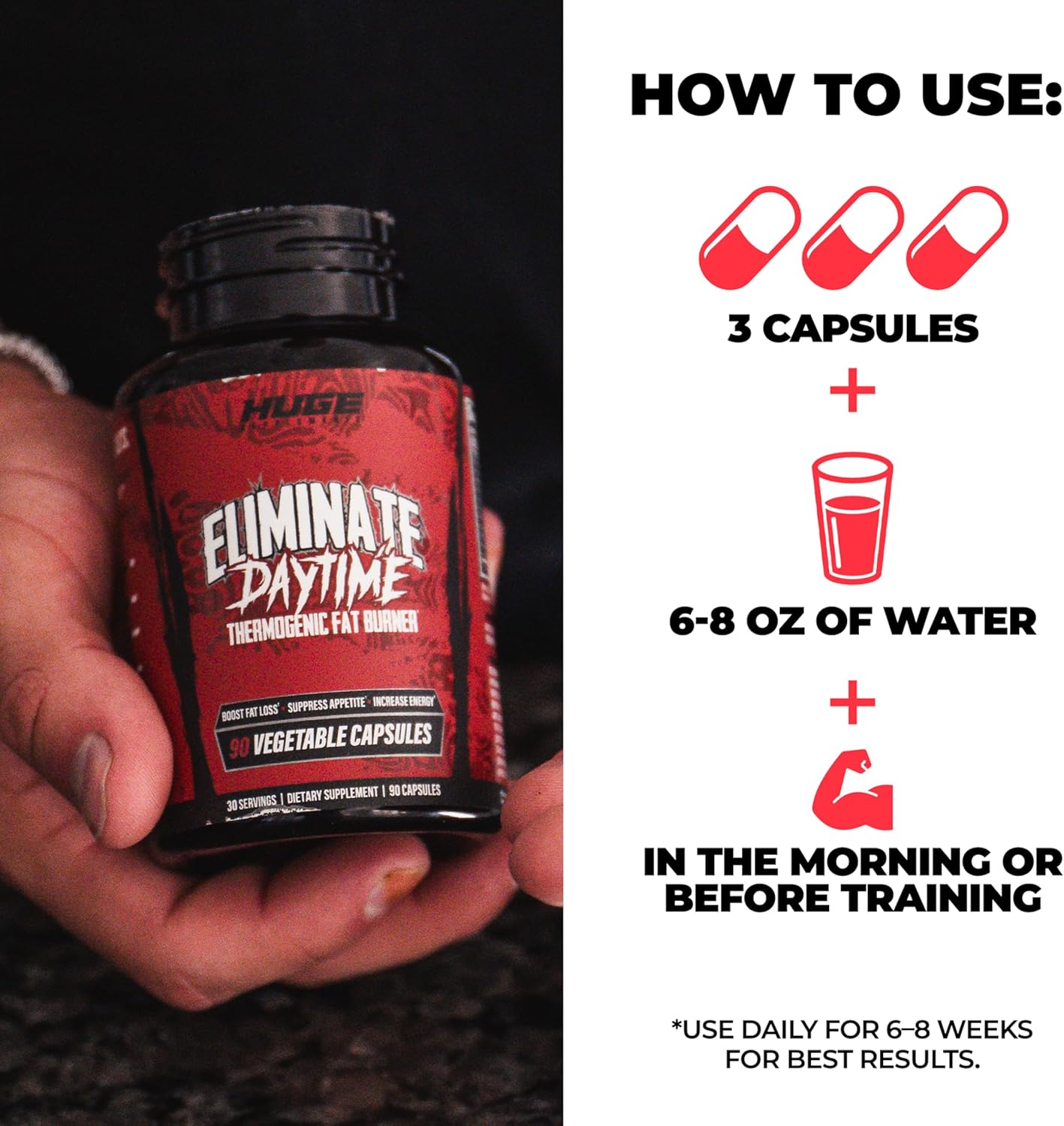 Eliminate Thermogenic Fat Burner For Men - Supercharge Metabolism, Boost Energy, Appetite Suppressant & Reduce Cravings - 11 Potent Ingredients, Fast-Acting Potent Weight Loss Pills (90 Capsules) - Image 6